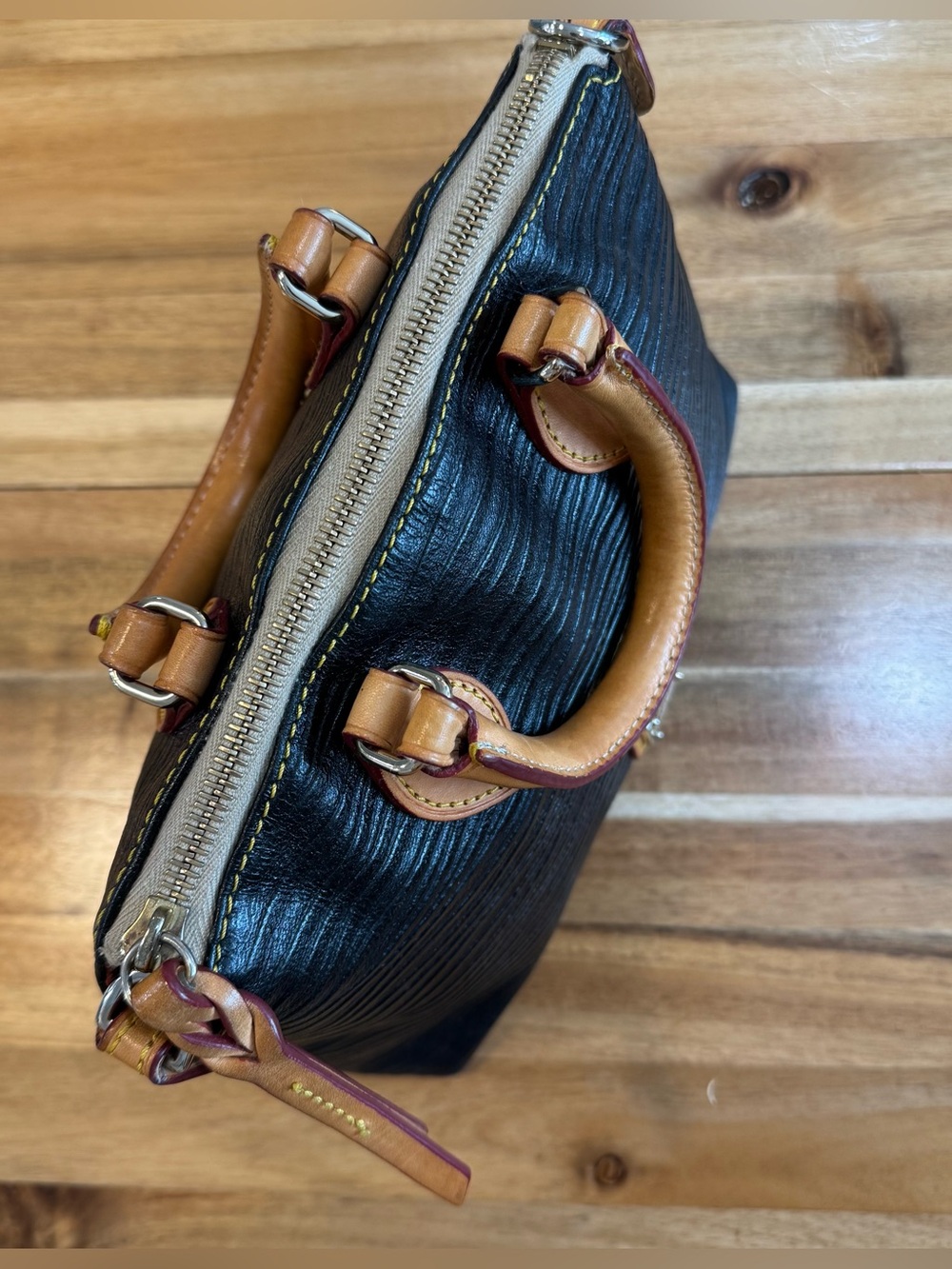 Dooney & Bourke Black Leather Satchel with Tan Accents - Picture 7 of 14